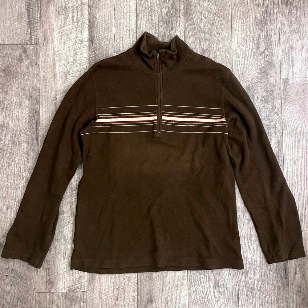 Banana Republic Mens Brown Striped Quarter Zip Cotton Pullover Sweater Size M